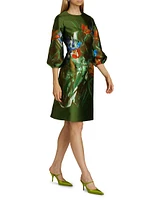 Floral Puff-Sleeve Cocktail Dress