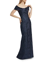 Jacquard Twist Off-the-Shoulder Column Gown