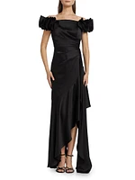 Satin Draped Off-The-Shoulder Gown