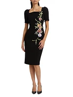 Floral-Embroidered Crepe Cocktail Dress