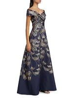 Jacquard Off-The-Shoulder Gown