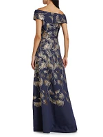 Jacquard Off-The-Shoulder Gown