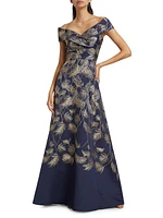 Jacquard Off-The-Shoulder Gown