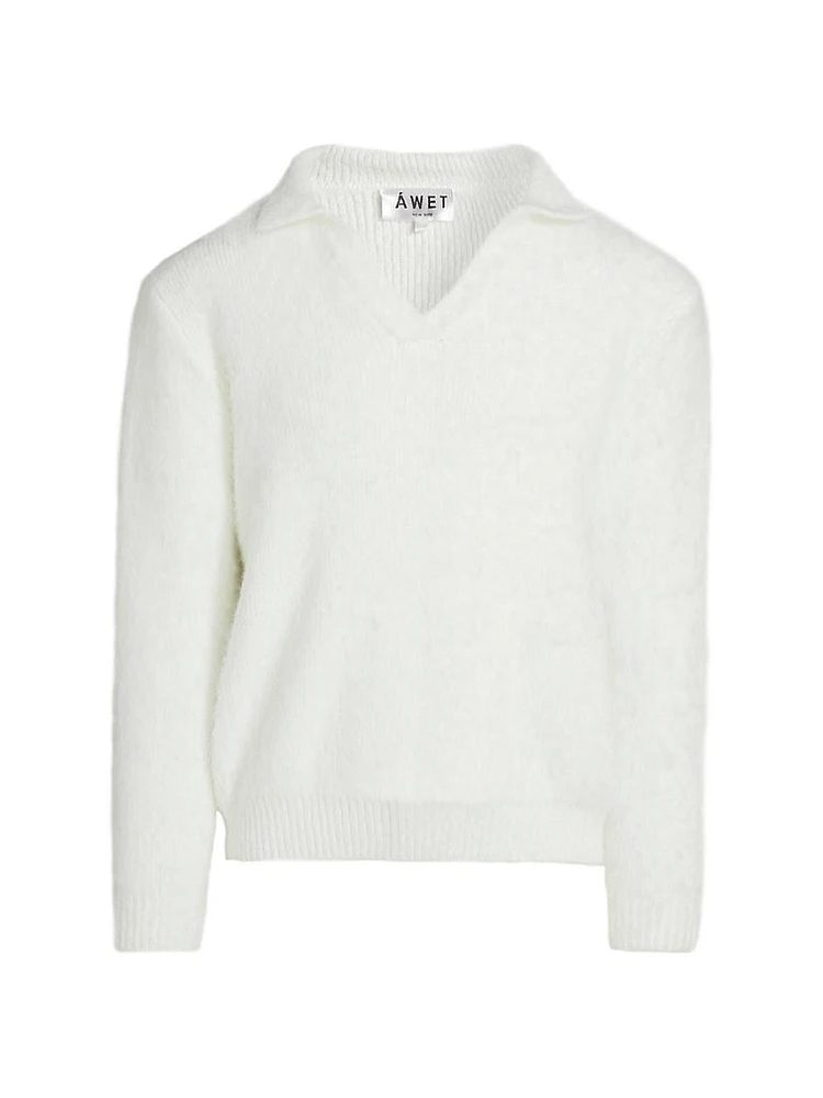 Halewat Fuzzy Knit Polo Sweater