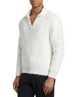 Halewat Fuzzy Knit Polo Sweater