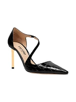 Newton 85MM Crocodile-Embossed Leather Pumps