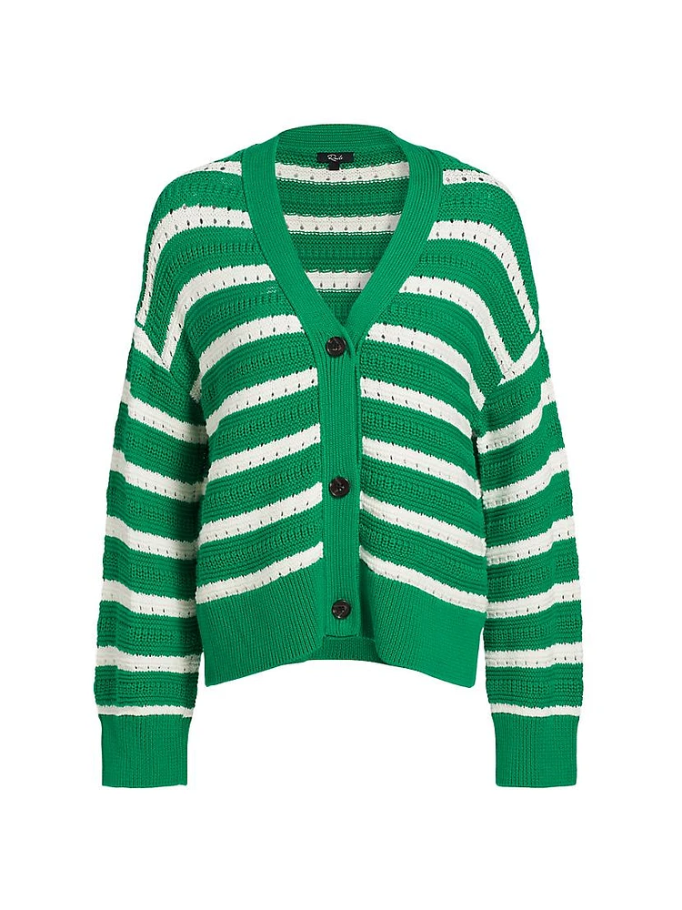 Geneva Striped Cotton Pointelle Cardigan