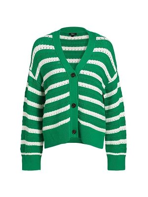 Geneva Striped Cotton Pointelle Cardigan