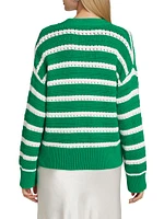 Geneva Striped Cotton Pointelle Cardigan