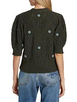 Isla Fisherman Floral Puff-Sleeve Cardigan