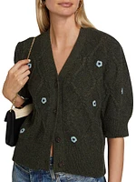 Isla Fisherman Floral Puff-Sleeve Cardigan