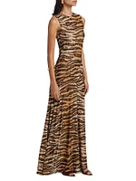 Unzina Tiger Stripe A-Line Maxi Dress