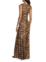 Unzina Tiger Stripe A-Line Maxi Dress