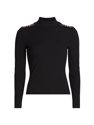 Alianna Rib-Knit Mock-Turtleneck Top