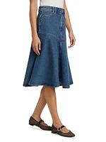 Alice Stretch Denim A-Line Midi-Skirt