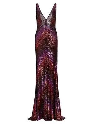 Sequined Stripe Slip Gown