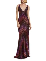 Sequined Stripe Slip Gown