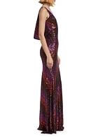 Sequined Stripe Slip Gown