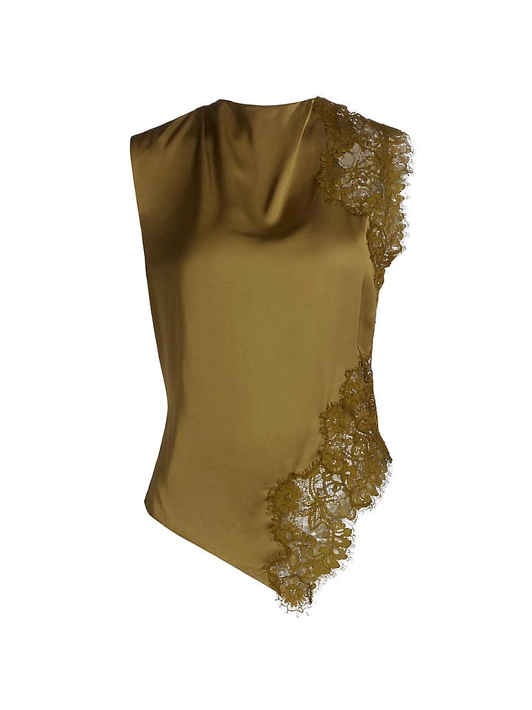 Gracie Lace-Trim Satin Sleeveless Blouse