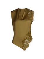 Gracie Lace-Trim Satin Sleeveless Blouse