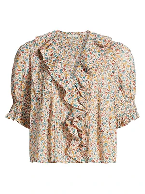 Henri Floral Cotton Ruffled Top