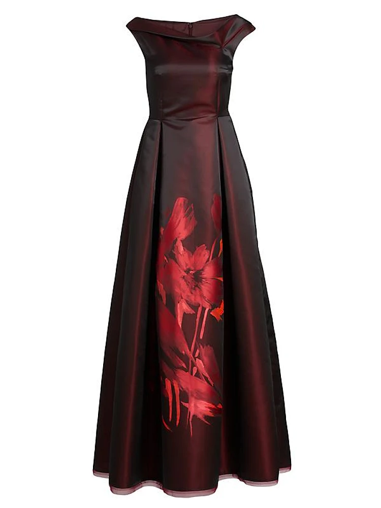 Floral Asymmetric Boatneck Dress