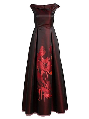 Floral Asymmetric Boatneck Dress