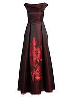 Floral Asymmetric Boatneck Dress