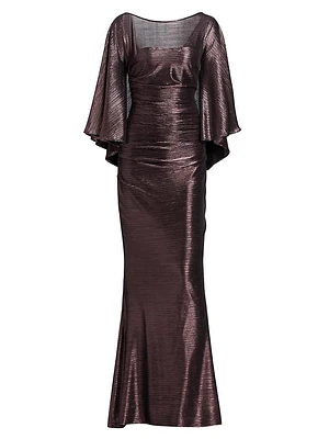 Pleated Metallic Satin Mermaid Gown