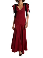 Beetlejuice II x Rodarte Silk Crêpe Velvet Bow Bias Maxi Dress