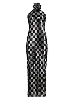 Beetlejuice II x RodarteCheckered Sequined Halter Gown