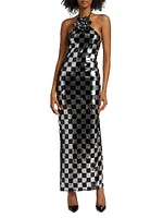 Beetlejuice II x RodarteCheckered Sequined Halter Gown