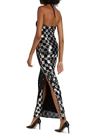 Beetlejuice II x RodarteCheckered Sequined Halter Gown