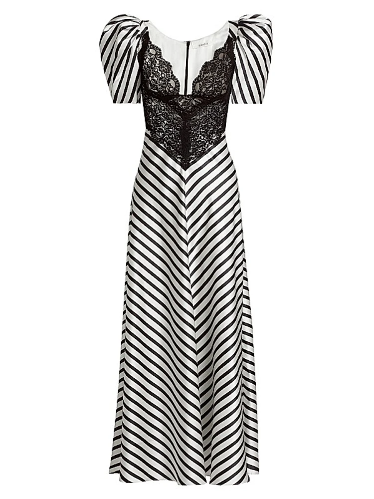 Beetlejuice II x Rodarte Stripe Lace Bodice Maxi Dress