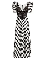Beetlejuice II x Rodarte Stripe Lace Bodice Maxi Dress