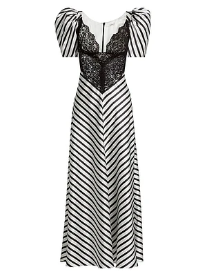 Beetlejuice II x Rodarte Stripe Lace Bodice Maxi Dress