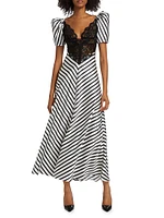 Beetlejuice II x Rodarte Stripe Lace Bodice Maxi Dress