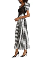 Beetlejuice II x Rodarte Stripe Lace Bodice Maxi Dress