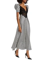 Beetlejuice II x Rodarte Stripe Lace Bodice Maxi Dress