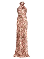 Alberta Floral Silk-Blend Halter Gown