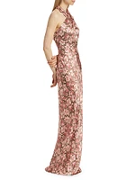 Alberta Floral Silk-Blend Halter Gown