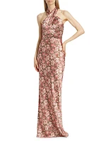 Alberta Floral Silk-Blend Halter Gown