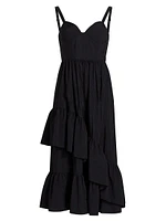 Amy Asymmetric Ruffle Midi-Dress