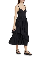 Amy Asymmetric Ruffle Midi-Dress