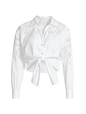 Marianna Floral-Embroidered Tie-Front Shirt