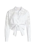 Marianna Floral-Embroidered Tie-Front Shirt