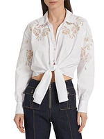 Marianna Floral-Embroidered Tie-Front Shirt