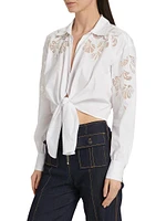 Marianna Floral-Embroidered Tie-Front Shirt