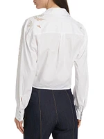 Marianna Floral-Embroidered Tie-Front Shirt