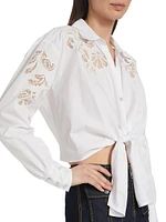 Marianna Floral-Embroidered Tie-Front Shirt